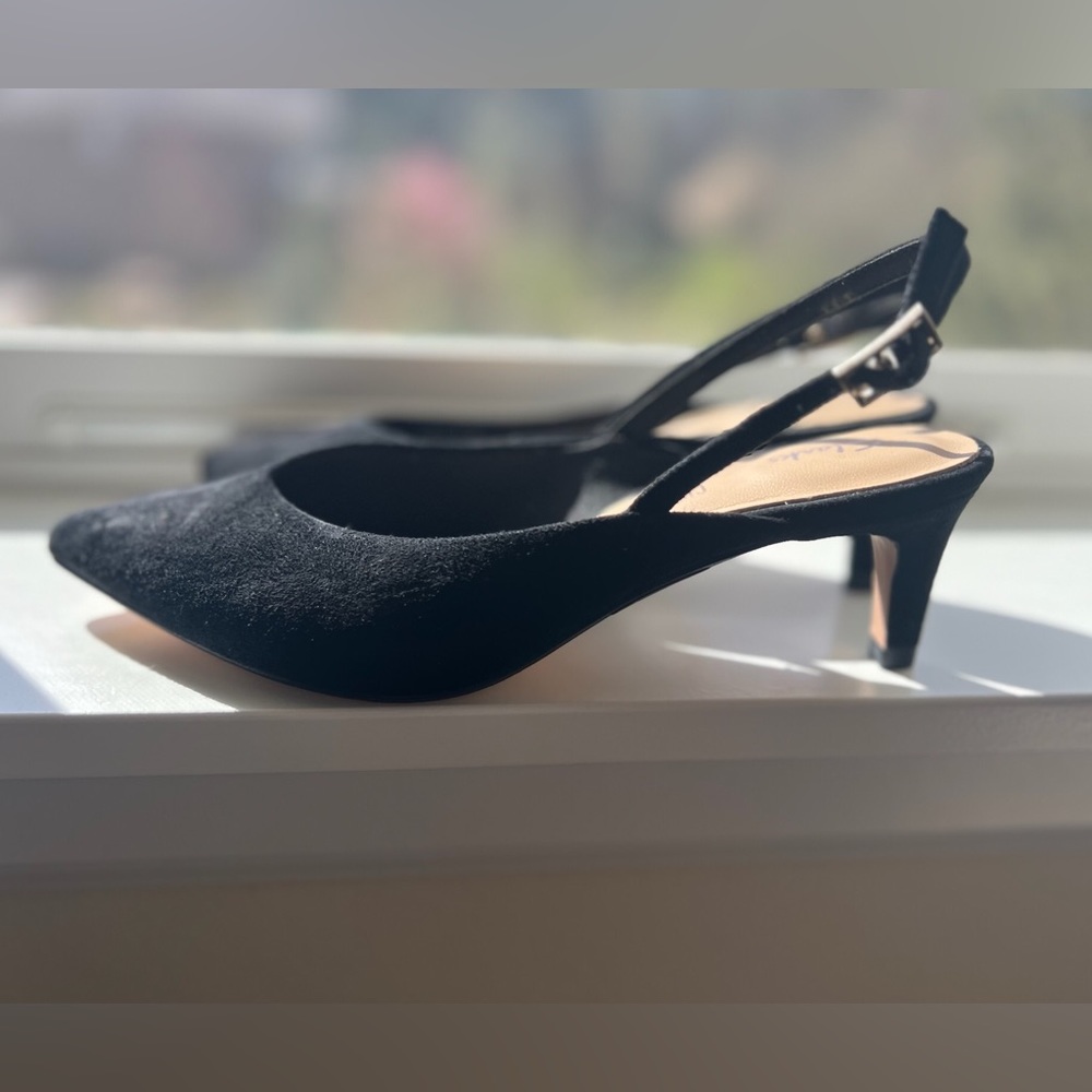 Clarks black suede slingback Heels